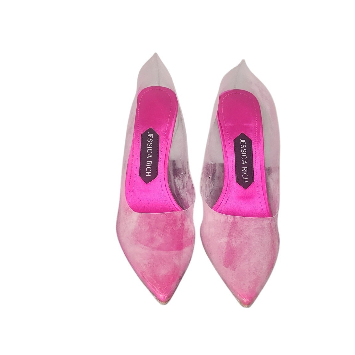 Jessica Rich R-Heel Pink Clear Pvc Pointed Toe Pumps Stiletto Size 37 Eu 7 Us